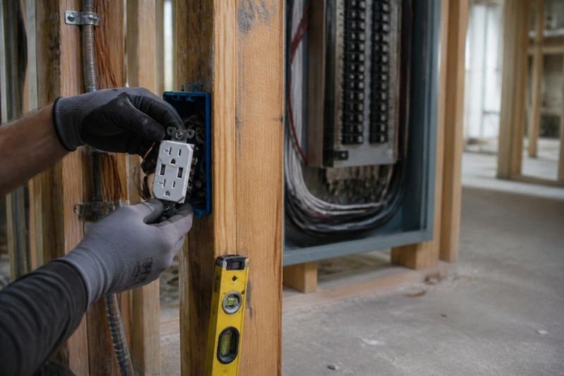 Instalación de contacto eléctrico en obra