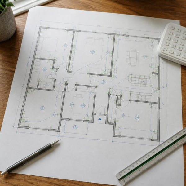 Plano de ingeniería con ubicación de luminarios y controles
